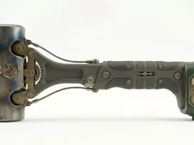 Realistic Steampunk Power Hammer 3D Model Low-poly 3D model