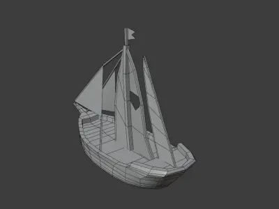 Realistic PBR low poly Brig Low-poly 3d model sailboat in oce... Low-poly 3D model