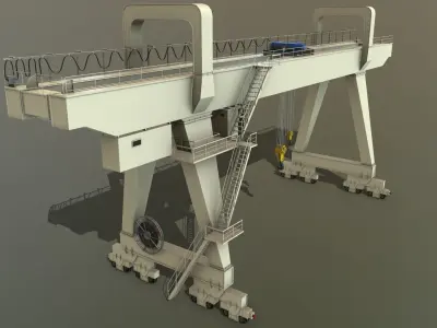 PBR Double Girder Gantry Crane V2 - White Low-poly 3D model