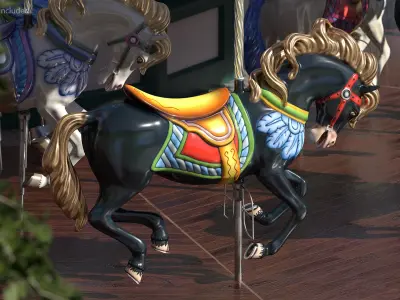 Carousel Galloping Horse Ebony 3D model