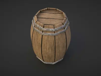 A low-poly Game ready Barrel 3D Model two wooden barrels Low-poly 3D model
