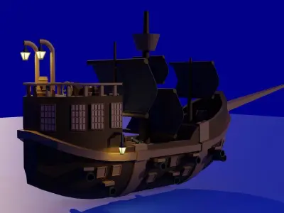 Battle ship animation  Low-poly 3D model
