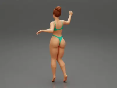 Woman Summer Fashion With Hot Body In bun hairstyles 3D print model