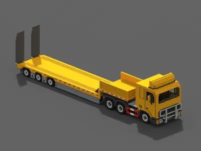 Voxel Truck And Loader Trailer Low-poly 3D model