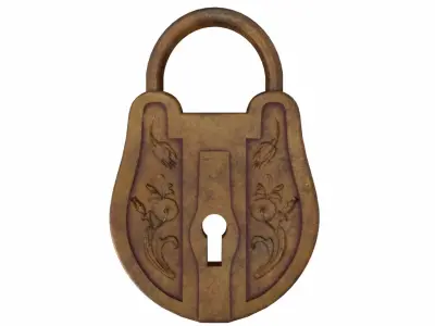 The padlock antique carved wooden 3D model