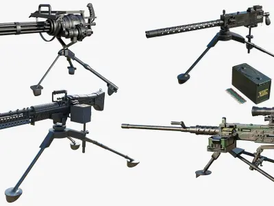 4 Machine gun All PBR Unity UE Textures Included 3D Model Pack