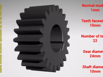 Cylindrical gear - paired - z22 m1 D24 d10 3D print model