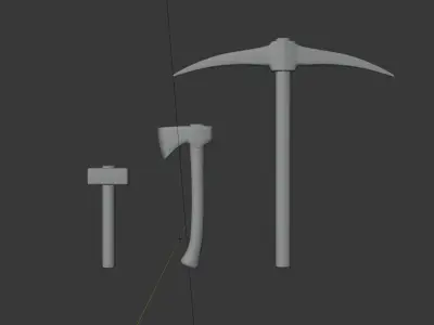 Medieval Tools Pack Pickaxe Axe Hammer Game Ready Low-poly 3D model