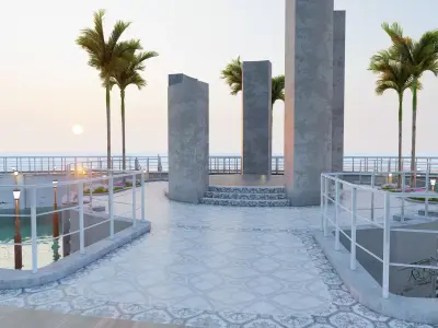 Eye Shaped Island Hangar Low-poly 3D model