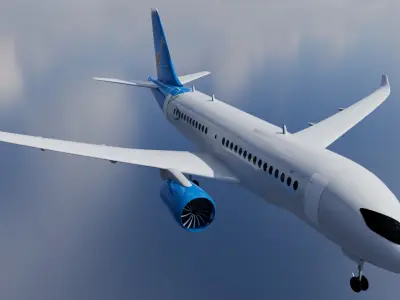 High Quality Airbus A220 300 with Detailed Cockpit  Low-poly 3D model