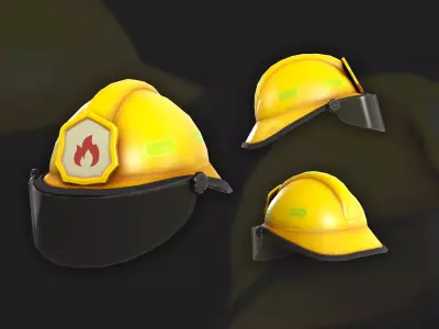 Firefighter Helmet Yellow Stylized Low-poly 3D model