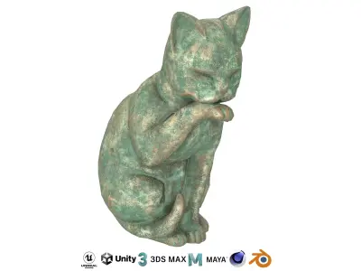 Grooming cat oxydated statue 3D model
