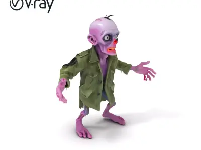 Zombie Soldier D Character Animated Purple Undead with Milita... Low-poly 3D model
