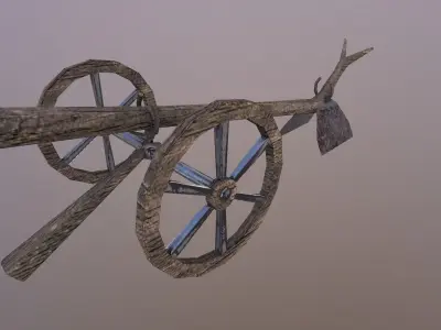 Low Poly Hoe wheeled cannon with antlers Low-poly 3D model