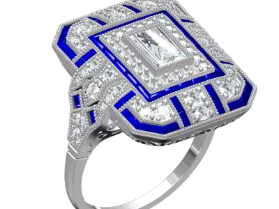 Antique Art Deco Sterling Silver Sapphire Diamond Ring 3D print model
