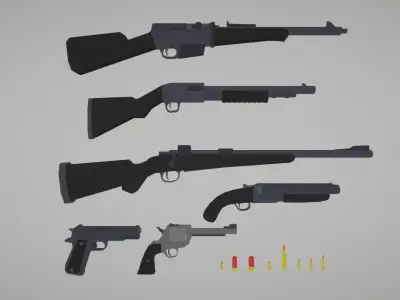 Flat World - Guns With Skins - Rigged and Animated Low-poly 3D model