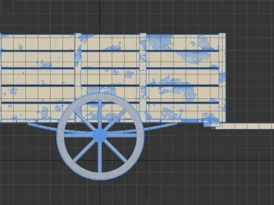 Wooden Cart  Damaged 3D model
