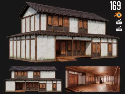 Old Japanese Building 4K Textures GameReady 169 Low-poly 3D model