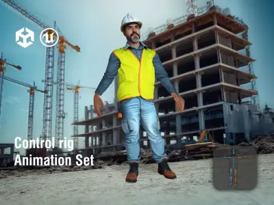 Construction Laborer with High Visibility Vest Low-poly 3D model