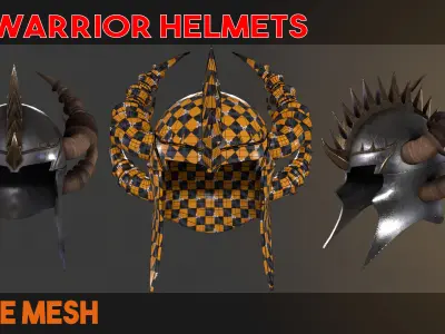 10 Warrior helmets Low-poly 3D model