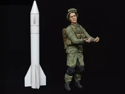 Soldier Holding Missile Military Diorama Figure 3D print model