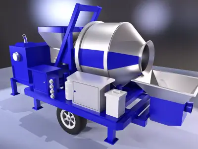 Big blue concrete mixer machine Low-poly 3D model