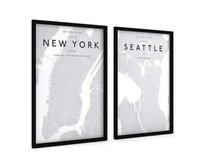 Picture Frames - City maps Low-poly 3D model