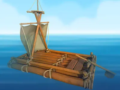 Wooden stylized raft PBR low-poly game ready Low-poly 3D model