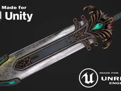 Fantasy Sword 25 With Scabbard 3D Model Low-poly 3D model