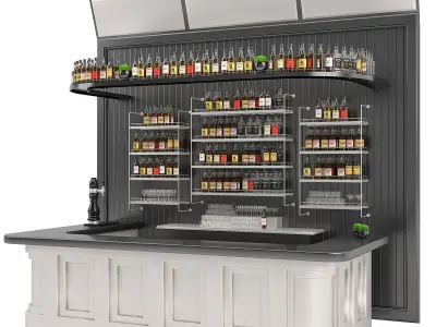 Bar set 01 part 04 bar counter and drinks and shelves 3D model