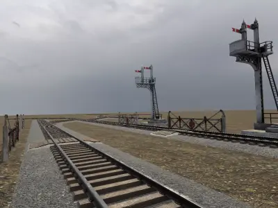 Modular Rail Track and Signal Crossing Low-poly 3D model