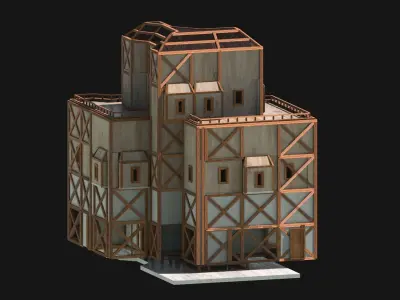 Medieval Low Poly Building Castle Wooden Village Stone House 22 Low-poly 3D model