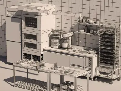 Commercial Bakery Kitchen Equipment Low-poly 3D model
