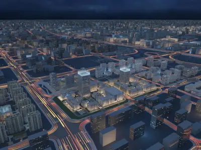 Urban Planning Night Scene Animation 3D model
