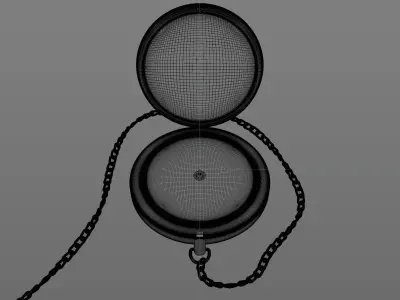 An intricate gold antique pocket watch attached to a chain 3D model