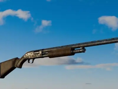 Shotgun Low-Poly Texture Game-Ready Low-poly 3D model