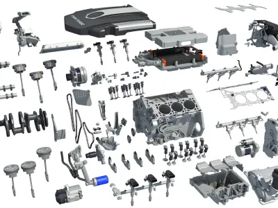  Animated V6 Engine with Ignition 