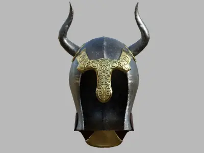 Horned barbarian helmet with PBR material Low-poly 3D model