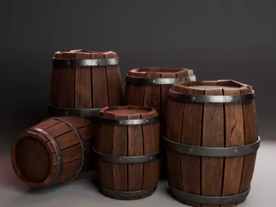 Wooden Marine Cargo Barrel Low-poly 3D model