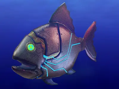 Robofish fish with glowing eyes Low-poly 3D model