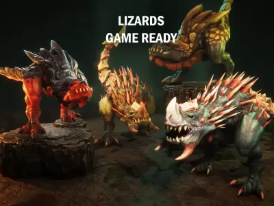 Lizards creature with teeth and claws Low-poly 3D model