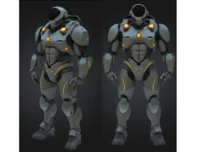 Military Combat Android Armored Sci-fi soldier Low-poly 3D model