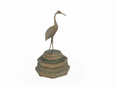 Asian bronze sculpture of crane 3D model