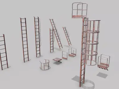 Metal Rusted Modular Ladder System Low-poly 3D model