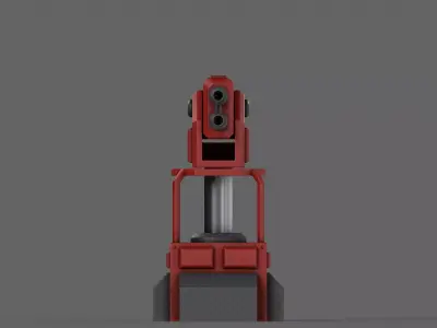 PBR Turret Gun 02 Red Low-poly 3D model