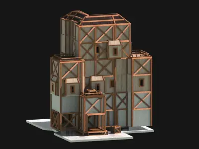 Medieval Low Poly Building  Castle Wooden Village Stone House 50 Low-poly 3D model