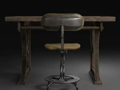 old chair with desk 3D model