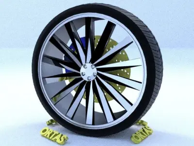 ORTAS CAR RIM 27 GAME READY RIM TIRE AND DISC 3D model