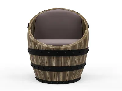 Wine Barrel Chair and Table Low-poly 3D model