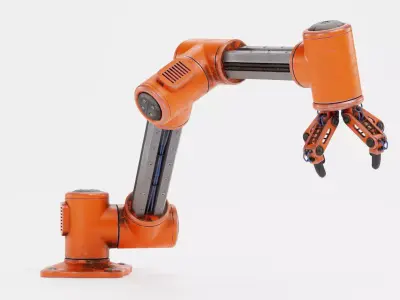 Robotic Arm with 4-Finger Gripper and Worn Finish - V5 Rigged 3D model
